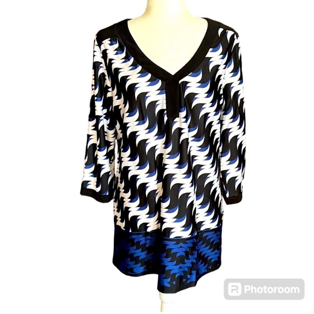 PerSeption Concept Blue Black Geometric Print Tunic Top Size L